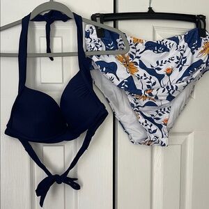 Navy and Floral Bikini Set